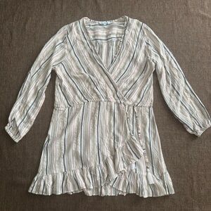 blue island multicolored striped beach wrap dress